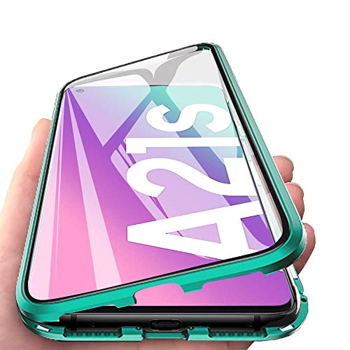 JoiCase Rundum Hülle für Samsung Galaxy A21s Magnetische Adsorption Handyhülle 360 Grad Schutzhülle Stark Magneten Aluminiumrahmen Gehärtetes Glas Stoßfest Metall Flip Cover von JoiCase