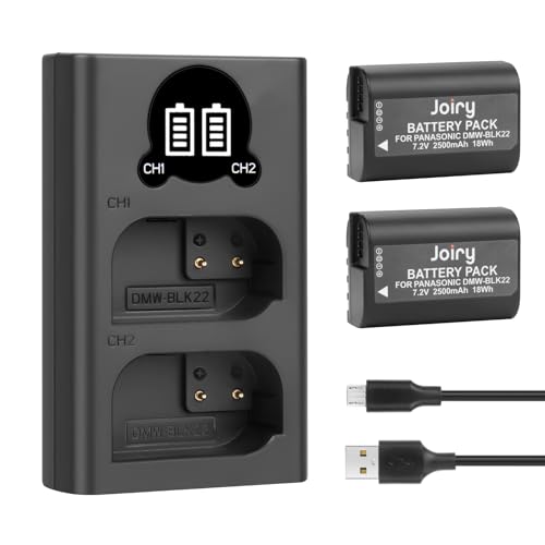 Joiry 2X DMW-BLK22 Akku und Ladegerät für Panasonic Lumix S5 S5GK GH3 DC-G9 DC-GH5SGK-K DC-G9GK-K DC-GH5LGK S5KGK S5CGK Joiry 2X DMW-BLK22 Akku und Ladegerät für Panasonic Lumix S5 S5GK GH3 DC-G9 DC-GH5SGK-K DC-G9GK-K DC-GH5LGK S5KGK S5CGK von Joiry