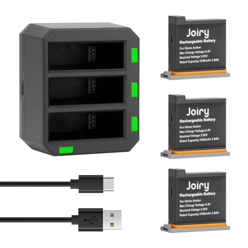 Joiry 3X Akku + Ladegerät kompatibel mit Osmo AB1 P01 für DJI Osmo Action Sportscam (Li-Ion - 1500mAh - 3.85V) von Joiry