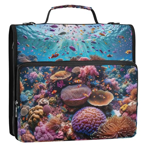 3,8 cm große Ordner mit 3 Ringen, strapazierfähig, Korallenriff, Ozeanleben, Reißverschluss, Organizer, Schulordner, Tasche mit Schultergurt, langlebig, mehrere Taschen, große Portfolio-Mappe 3,8 cm große Ordner mit 3 Ringen, strapazierfähig, Korallenriff, Ozeanleben, Reißverschluss, Organizer, Schulordner, Tasche mit Schultergurt, langlebig, mehrere Taschen, große Portfolio-Mappe von Joitme