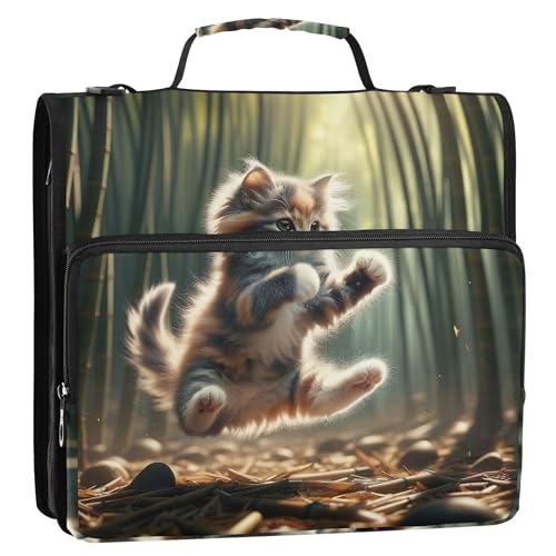 3,8 cm große Ordner mit 3 Ringen, strapazierfähig, Kung-Fu-Kätzchen, lustiger Reißverschluss, Organizer, Schulbinder, Tasche mit Schultergurt, Business-Multi-Taschen, große Portfolio-Mappe 3,8 cm große Ordner mit 3 Ringen, strapazierfähig, Kung-Fu-Kätzchen, lustiger Reißverschluss, Organizer, Schulbinder, Tasche mit Schultergurt, Business-Multi-Taschen, große Portfolio-Mappe von Joitme