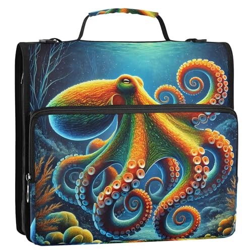 3 Ringbinder, strapazierfähig, lebendig, Oktopus, Ozean-Kunst, Reißverschluss, Organizer, Tasche mit Gurt für Schule, niedliches Portfolio, hält 500 Blatt 3 Ringbinder, strapazierfähig, lebendig, Oktopus, Ozean-Kunst, Reißverschluss, Organizer, Tasche mit Gurt für Schule, niedliches Portfolio, hält 500 Blatt von Joitme