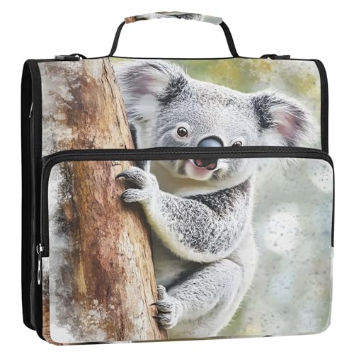 3-Ringordner aus Stoff, 3,8 cm, strapazierfähig, niedlicher Koalabär, zum Aufhängen, Tier-Ordner, Reißverschluss, Organizer, Aufbewahrung, Portfolio-Etui mit Griff, für die Schule 3-Ringordner aus Stoff, 3,8 cm, strapazierfähig, niedlicher Koalabär, zum Aufhängen, Tier-Ordner, Reißverschluss, Organizer, Aufbewahrung, Portfolio-Etui mit Griff, für die Schule von Joitme