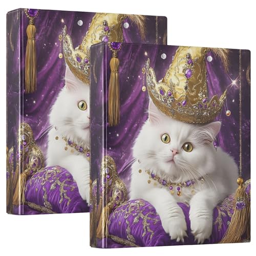 Benutzerdefinierte königliche weiße Katze goldene Krone 3 Ringbücher 1 1/2 Zoll hält 200 Blatt Notizblock Ordner niedlich Runde Ring Spielbill binden, 31 x 27 x 6 cm, 2er-Pack von Joitme