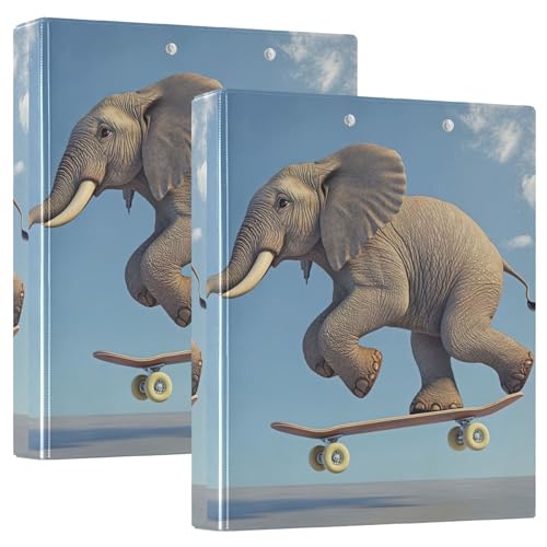 Benutzerdefinierte lustige Elefanten Skateboarding Kunst drei Ringbücher 1,5 Zoll hält 200 Blatt Aktenkoffer Ring niedlich Runde Ring Büroklammer, 31,5 x 27 x 6 cm, 2er-Pack von Joitme