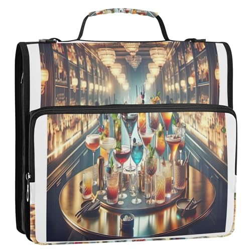 Bunter Cocktail-Gläser-Organizer mit Reißverschluss, 3,8 cm, 3-Ring-Ordner, robuste Ordner mit Riemen, mittlere Schultasche, Aufbewahrung, Portfolio-Ordner mit Griff Bunter Cocktail-Gläser-Organizer mit Reißverschluss, 3,8 cm, 3-Ring-Ordner, robuste Ordner mit Riemen, mittlere Schultasche, Aufbewahrung, Portfolio-Ordner mit Griff von Joitme