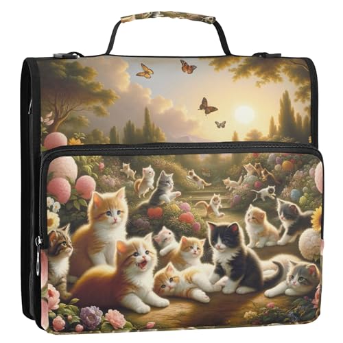 Bunter Ordner mit 3 Ringen, strapazierfähig, niedliches Kätzchen, Frühlingsblumen, Katze, Reißverschluss, Organizer, Portfolio, hält 500 Blatt, Schulbinder, Tasche mit Schultergurt Bunter Ordner mit 3 Ringen, strapazierfähig, niedliches Kätzchen, Frühlingsblumen, Katze, Reißverschluss, Organizer, Portfolio, hält 500 Blatt, Schulbinder, Tasche mit Schultergurt von Joitme