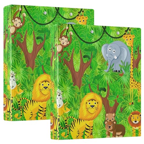 Cartoon Tier Dschungel Ordner 1,5 Zoll 3 Ringhalter 200 Blatt floral Tier Notizblock Ordner Runde Ring Rezept Binder, 31 x 27 x 6 cm, 2er-Pack von Joitme