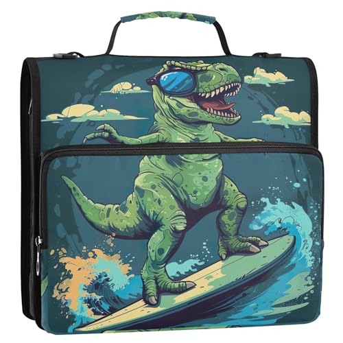 Dinosaurier-Skateboard-Ordner mit 3 Ringen, 3,8 cm, D-Ring, Reißverschluss, Organizer mit Schultergurt, für Schule, Portfolio, hält 500 Blatt von Joitme
