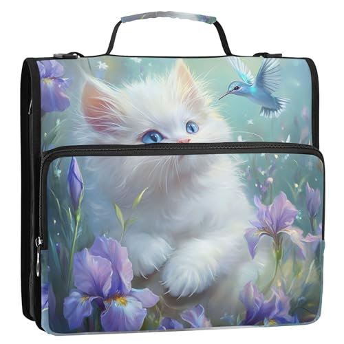 Dreamy Kitten Kolibri-Blumen, 3-Ring-Ordner, 3,8 cm, D-Ring, Reißverschluss, Organizer, Ordner mit Gurt, mittlere Schultasche, Aufbewahrung, Portfolio-Ordner mit Griff Dreamy Kitten Kolibri-Blumen, 3-Ring-Ordner, 3,8 cm, D-Ring, Reißverschluss, Organizer, Ordner mit Gurt, mittlere Schultasche, Aufbewahrung, Portfolio-Ordner mit Griff von Joitme