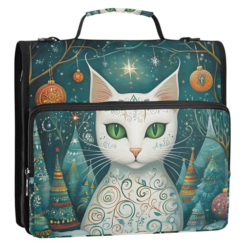 Fantasy weiße Katze, Weihnachtsbeleuchtung, 3 Ringbücher, 3,8 cm, D-Ring-Reißverschluss, Ordner, Organizer, Schulmappe mit Schultergurt, Schülermappe und Etui, Ringordnerhalter Fantasy weiße Katze, Weihnachtsbeleuchtung, 3 Ringbücher, 3,8 cm, D-Ring-Reißverschluss, Ordner, Organizer, Schulmappe mit Schultergurt, Schülermappe und Etui, Ringordnerhalter von Joitme