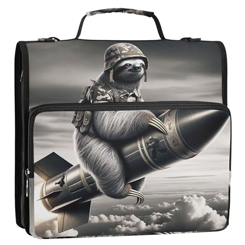 Funny Animal Faultier Solider 3,8 cm Ordner mit 3 Ringen und Reißverschluss, Organizer mit Schultergurt für Schule, Aufbewahrung, Portfolio-Etui mit Griff von Joitme