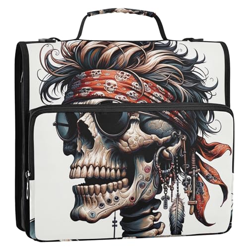 Funny Skull Jolly Roger 3-Ringbuch, 3,8 cm, D-Ring-Reißverschluss, Ordner, Tasche mit Gurt für Schule, Aufbewahrung, Portfolio-Etui mit Griff Funny Skull Jolly Roger 3-Ringbuch, 3,8 cm, D-Ring-Reißverschluss, Ordner, Tasche mit Gurt für Schule, Aufbewahrung, Portfolio-Etui mit Griff von Joitme
