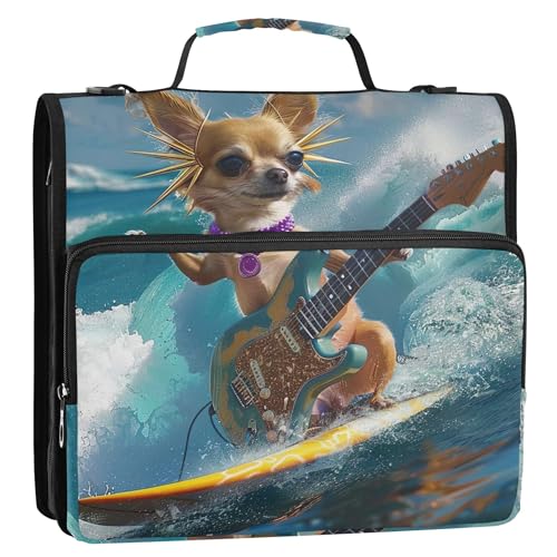 Große, 3,8 cm große 3-Ring-Ordner, strapazierfähig, niedlicher Hund, Chihuahua, Gitarristen, Reißverschluss, Organizer, Aufbewahrungsmappe mit Griff, Mittelschule, Tasche mit Gurt Große, 3,8 cm große 3-Ring-Ordner, strapazierfähig, niedlicher Hund, Chihuahua, Gitarristen, Reißverschluss, Organizer, Aufbewahrungsmappe mit Griff, Mittelschule, Tasche mit Gurt von Joitme