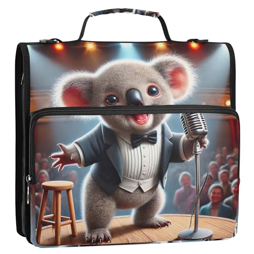 Lustiger Koala-Mikrofon-Show-Ordner mit Reißverschluss, 3,8 cm Ordner, 3 Ringe, robuste Schulmappe mit Schultergurt, Portfolio für 500 Blatt Lustiger Koala-Mikrofon-Show-Ordner mit Reißverschluss, 3,8 cm Ordner, 3 Ringe, robuste Schulmappe mit Schultergurt, Portfolio für 500 Blatt von Joitme