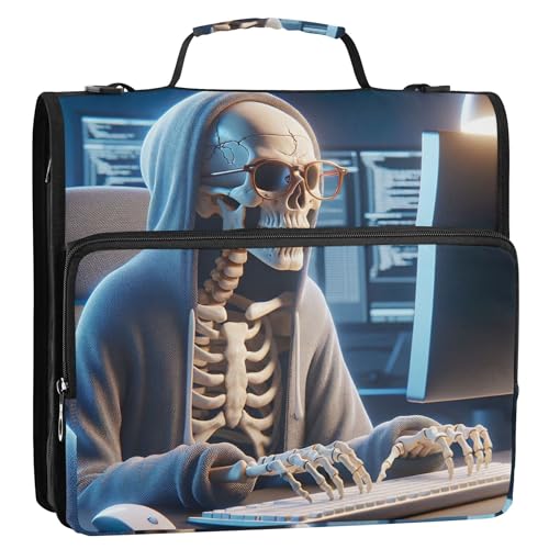 Lustiges Skelett-Programmiergerät mit Totenkopf-Motiv, 3,8 cm, 3-Ring-Ordner, D-Ring-Reißverschluss, Ordner, Organizer, Mittelschule, Ordnertasche mit Gurt, Aufbewahrungsmappe mit Griff Lustiges Skelett-Programmiergerät mit Totenkopf-Motiv, 3,8 cm, 3-Ring-Ordner, D-Ring-Reißverschluss, Ordner, Organizer, Mittelschule, Ordnertasche mit Gurt, Aufbewahrungsmappe mit Griff von Joitme