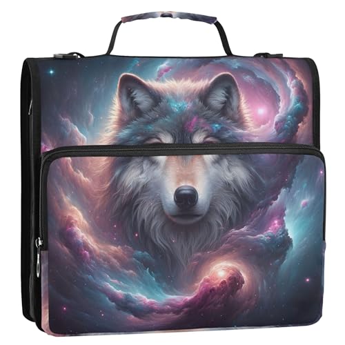 Nebula Wolf Fantastischer Ordner mit Reißverschluss, 3,8 cm, 3-Ringbuch, robuster Ordner mit Schultergurt für Schule, Aufbewahrung, Portfolio-Etui mit Griff Nebula Wolf Fantastischer Ordner mit Reißverschluss, 3,8 cm, 3-Ringbuch, robuster Ordner mit Schultergurt für Schule, Aufbewahrung, Portfolio-Etui mit Griff von Joitme