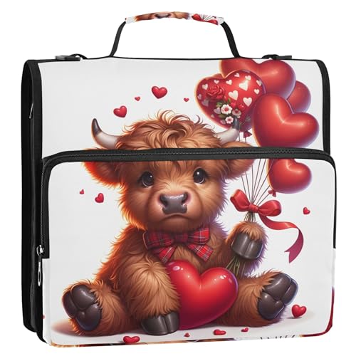 Niedlicher Ordner-Organizer mit Reißverschluss, 3,8 cm, 3 Ringe, strapazierfähig, niedliches Hochlandkuh, Valentinstagsaufbewahrung, Portfolio-Etui mit Griff, mit Gurt für die Schule Niedlicher Ordner-Organizer mit Reißverschluss, 3,8 cm, 3 Ringe, strapazierfähig, niedliches Hochlandkuh, Valentinstagsaufbewahrung, Portfolio-Etui mit Griff, mit Gurt für die Schule von Joitme