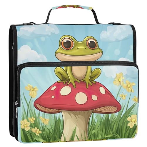Niedliches Cartoon-Pilz-Frosch-3-Ringbuch, 3,8 cm, D-Ringbuch, Reißverschluss, Organizer mit Riemen, mittlere Schultasche, Cartoon-Aufbewahrung, Portfolio-Etui mit Griff Niedliches Cartoon-Pilz-Frosch-3-Ringbuch, 3,8 cm, D-Ringbuch, Reißverschluss, Organizer mit Riemen, mittlere Schultasche, Cartoon-Aufbewahrung, Portfolio-Etui mit Griff von Joitme