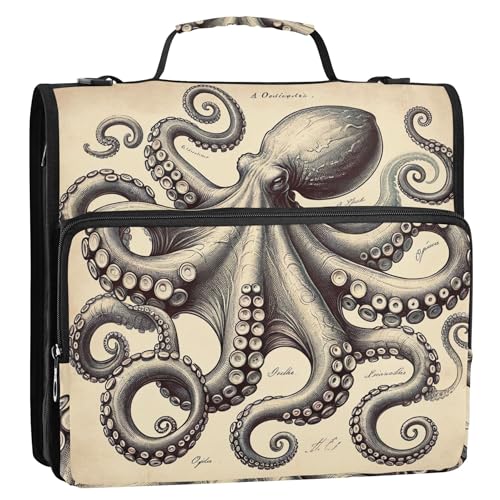 Ordner-Organizer mit Reißverschluss, 3,8 cm, 3 Ringe, Vintage-Oktopus-Malerei, Portfolio, hält 500 Blatt, Mittelschule, Bindertasche mit Riemen Ordner-Organizer mit Reißverschluss, 3,8 cm, 3 Ringe, Vintage-Oktopus-Malerei, Portfolio, hält 500 Blatt, Mittelschule, Bindertasche mit Riemen von Joitme