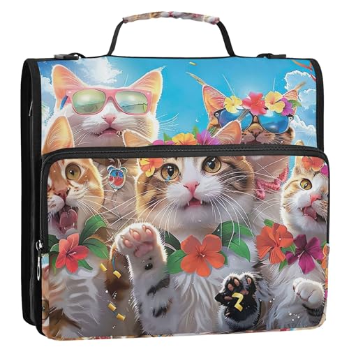 Ordner-Organizer mit Reißverschluss, lächelnde Katzen, hawaiianische lustige 3,8 cm große Ordner, 3 Ringe, strapazierfähig, lustige Schulmappe mit Schultergurt, Portfolio für 500 Blatt Ordner-Organizer mit Reißverschluss, lächelnde Katzen, hawaiianische lustige 3,8 cm große Ordner, 3 Ringe, strapazierfähig, lustige Schulmappe mit Schultergurt, Portfolio für 500 Blatt von Joitme