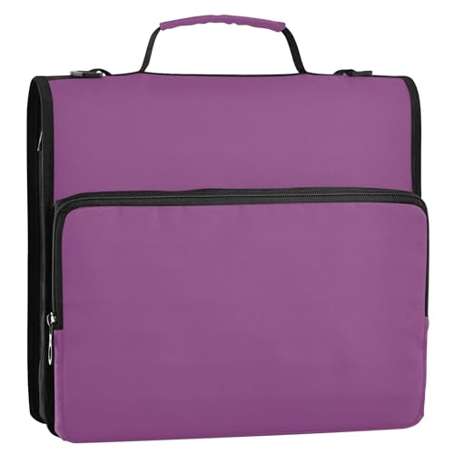 Ordner mit 3 Ringen, strapazierfähig, Reißverschluss, Schulmappe mit Schultergurt, mehrere Taschen, große Portfolio-Mappe, Pflaumenviolett, 3,8 cm von Joitme