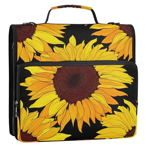 Ordner mit Reißverschluss, bunt, gelbe Sonnenblumen, Schwarz, 3,8 cm, 3-Ring-Ordner, D-Ring, großer Ordner mit Schultergurt, für Schule, mehrere Taschen, große Portfolio-Mappe Ordner mit Reißverschluss, bunt, gelbe Sonnenblumen, Schwarz, 3,8 cm, 3-Ring-Ordner, D-Ring, großer Ordner mit Schultergurt, für Schule, mehrere Taschen, große Portfolio-Mappe von Joitme