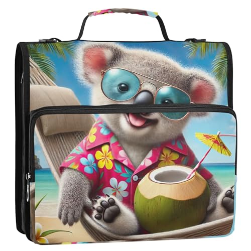 Organizer mit Reißverschluss, hawaiianischer Koala-Koala, Kokosnuss, 3 Ringbücher, 3,8 cm, D-Ring-Druck, Tasche mit Gurt für Schule, Portfolio, hält 500 Blatt Organizer mit Reißverschluss, hawaiianischer Koala-Koala, Kokosnuss, 3 Ringbücher, 3,8 cm, D-Ring-Druck, Tasche mit Gurt für Schule, Portfolio, hält 500 Blatt von Joitme