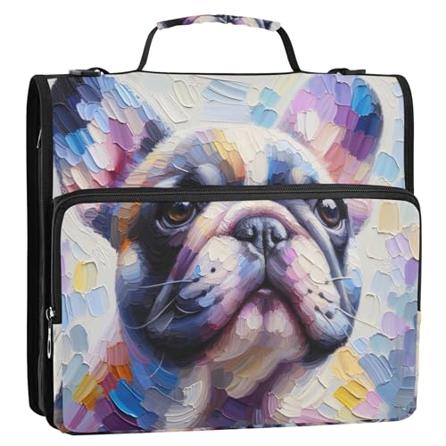 Pastellfarbener, bunter Mops-Aufdruck, 3 Ringordner, 3,8 cm, D-Ring-Reißverschluss, Organizer mit Riemen, Mittelschultasche, Reiseportfolio, für 500 Blatt Pastellfarbener, bunter Mops-Aufdruck, 3 Ringordner, 3,8 cm, D-Ring-Reißverschluss, Organizer mit Riemen, Mittelschultasche, Reiseportfolio, für 500 Blatt von Joitme