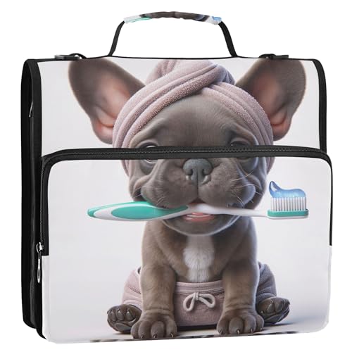 Ringbuch mit 3 Ringen, 3,8 cm, D-Ring, Bulldogge, niedliches Haustier, Reißverschluss, Organizer mit Schultergurt, für Schule, Reisen, mehrere Taschen, große Portfolio-Mappe Ringbuch mit 3 Ringen, 3,8 cm, D-Ring, Bulldogge, niedliches Haustier, Reißverschluss, Organizer mit Schultergurt, für Schule, Reisen, mehrere Taschen, große Portfolio-Mappe von Joitme