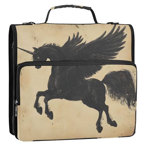 Ringbuch mit 3 Ringen, 3,8 cm, D-Ring, Einhorn, Pegasus, Pferdeflügel, Reißverschluss, Ordner, Schulmappe mit Schultergurt, lustige Aufbewahrung, Portfolio-Etui mit Griff Ringbuch mit 3 Ringen, 3,8 cm, D-Ring, Einhorn, Pegasus, Pferdeflügel, Reißverschluss, Ordner, Schulmappe mit Schultergurt, lustige Aufbewahrung, Portfolio-Etui mit Griff von Joitme