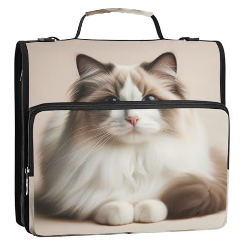 Ringbuch mit 3 Ringen, 3,8 cm, D-Ring, Ragdoll-Katze, niedliches Kätzchen, Reißverschluss, Organizer, Schulmappe mit Schultergurt, Arbeitsaufbewahrung, Portfolio-Ordner mit Griff Ringbuch mit 3 Ringen, 3,8 cm, D-Ring, Ragdoll-Katze, niedliches Kätzchen, Reißverschluss, Organizer, Schulmappe mit Schultergurt, Arbeitsaufbewahrung, Portfolio-Ordner mit Griff von Joitme