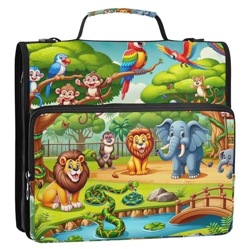Ringbuch mit 3 Ringen, Cartoon-Waldtiere, 3,8 cm, D-Ringbuch, Reißverschluss, Organizer, Schulordner, Tasche mit Schultergurt, mehrere Taschen, große Portfolio-Mappe Ringbuch mit 3 Ringen, Cartoon-Waldtiere, 3,8 cm, D-Ringbuch, Reißverschluss, Organizer, Schulordner, Tasche mit Schultergurt, mehrere Taschen, große Portfolio-Mappe von Joitme