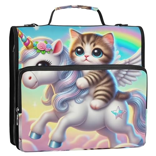 Robuster Ordner mit Reißverschluss, 3,8 cm, 3 Ringe, Kätzchen, Einhorn, Katze, Portfolio und Etui, Ringordner, Schulordner, Tasche mit Schultergurt Robuster Ordner mit Reißverschluss, 3,8 cm, 3 Ringe, Kätzchen, Einhorn, Katze, Portfolio und Etui, Ringordner, Schulordner, Tasche mit Schultergurt von Joitme