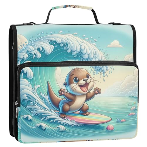 Süßer Cartoon-Otter-Surfbuch, 3,8 cm, 3-Ring-Ordner, robuster Reißverschluss, Organizer mit Riemen, Mittelschultasche, Cartoon, mehrere Taschen, große Portfolio-Mappe Süßer Cartoon-Otter-Surfbuch, 3,8 cm, 3-Ring-Ordner, robuster Reißverschluss, Organizer mit Riemen, Mittelschultasche, Cartoon, mehrere Taschen, große Portfolio-Mappe von Joitme