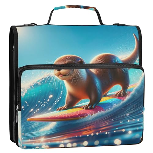 Süßer Otter Surfen, lustig, 3,8 cm Ordner, 3 Ringe, Reißverschluss, Organizer mit Gurt, mittlere Schultasche, professionelle Aufbewahrung, Portfolio-Etui mit Griff Süßer Otter Surfen, lustig, 3,8 cm Ordner, 3 Ringe, Reißverschluss, Organizer mit Gurt, mittlere Schultasche, professionelle Aufbewahrung, Portfolio-Etui mit Griff von Joitme