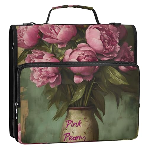 Vintage Pink Pfingstrosen Blumenvase 3,8 cm Ordner 3 Ringe Heavy Duty Reißverschluss Ordner Organizer Schulordner Tasche mit Schultergurt Aufbewahrungsmappe Portfolio-Ordner mit Griff Vintage Pink Pfingstrosen Blumenvase 3,8 cm Ordner 3 Ringe Heavy Duty Reißverschluss Ordner Organizer Schulordner Tasche mit Schultergurt Aufbewahrungsmappe Portfolio-Ordner mit Griff von Joitme