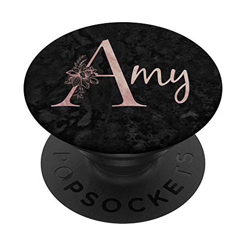 Amy Name, personalisierte rosa Rose auf schwarzem Design PopSockets mit austauschbarem PopGrip von Jojojax Custom Names