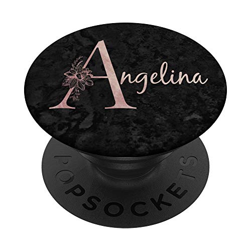 Angelina Name Personalisierte Rosa Rose Auf Schwarzem Design PopSockets mit austauschbarem PopGrip von Jojojax Custom Names