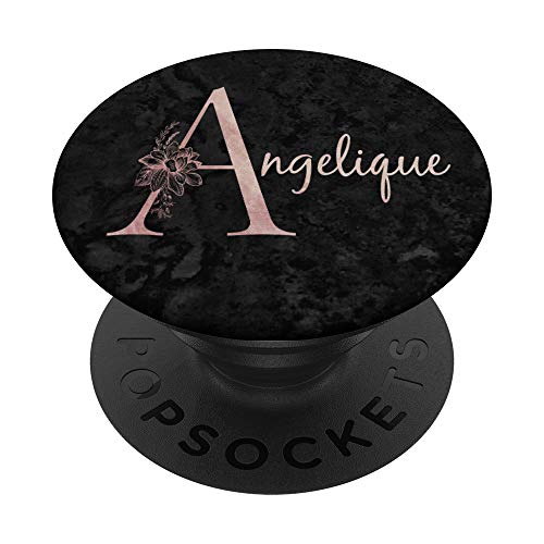 Angelique Name, personalisierbar, Rosa Rose auf schwarzem Design PopSockets mit austauschbarem PopGrip von Jojojax Custom Names