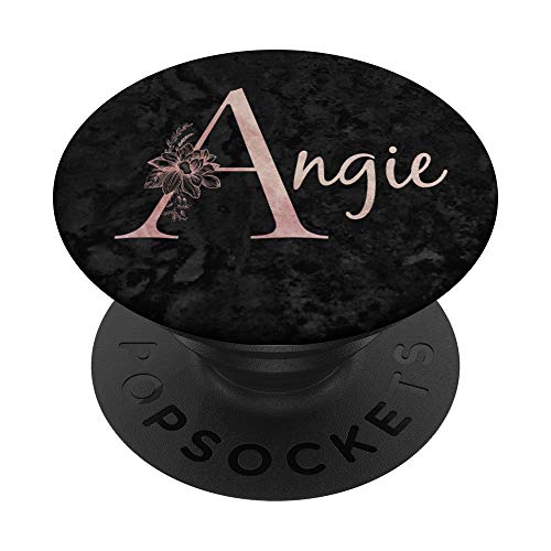 Angie Name personalisierte rosa Rose auf schwarzem Design PopSockets mit austauschbarem PopGrip von Jojojax Custom Names
