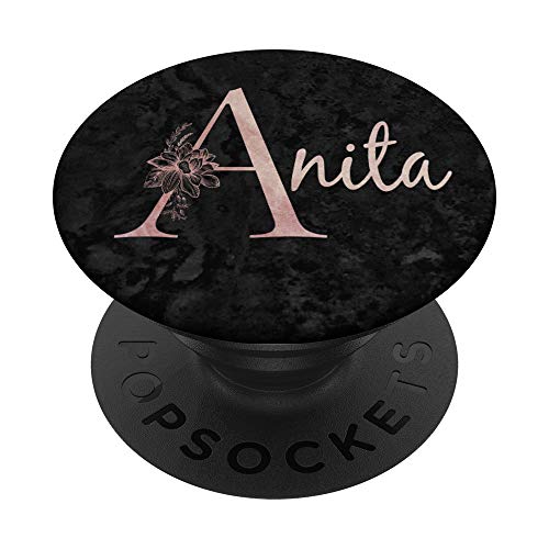 Anita Name personalisierte rosa Rose auf schwarzem Design PopSockets mit austauschbarem PopGrip von Jojojax Custom Names