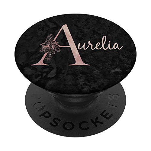 Aurelia Name, personalisierte rosa Rose auf schwarzem Design PopSockets mit austauschbarem PopGrip von Jojojax Custom Names