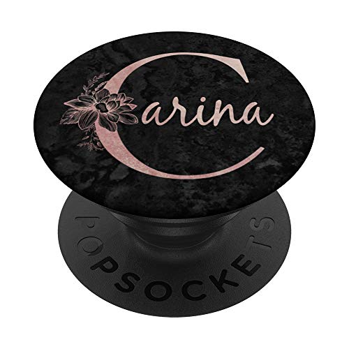 Carina Name Personalisierte Rosa Rose Auf Schwarzem Design PopSockets mit austauschbarem PopGrip von Jojojax Custom Names