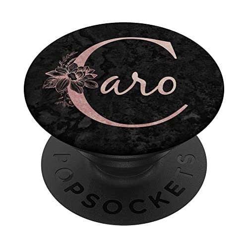 Caro Name Personalisierte Rosa Rose Auf Schwarzem Design PopSockets mit austauschbarem PopGrip von Jojojax Custom Names