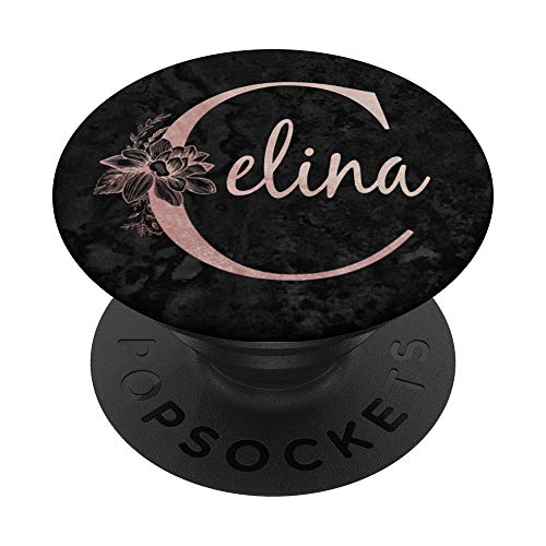 Celina Name, personalisierbar, rosa Rose auf schwarzem Design PopSockets mit austauschbarem PopGrip von Jojojax Custom Names