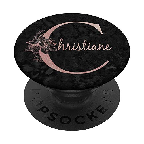 Christiane-Name, personalisierbar, rosa Rose auf schwarzem Design PopSockets mit austauschbarem PopGrip von Jojojax Custom Names