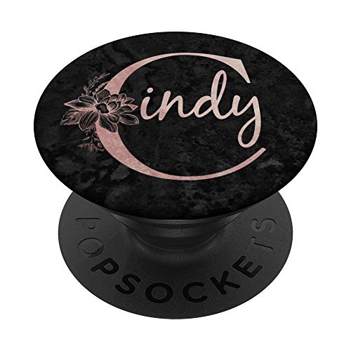 Cindy Name personalisierte rosa Rose auf schwarzem Design PopSockets mit austauschbarem PopGrip von Jojojax Custom Names