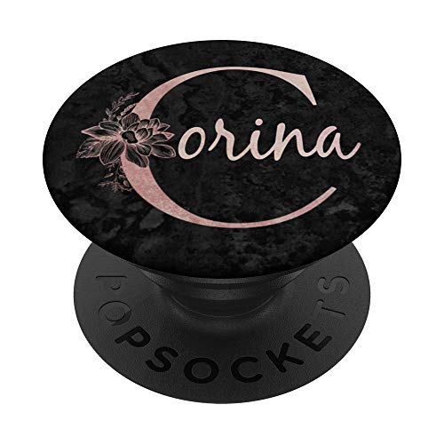 Corina Name, personalisierbar, rosa Rose auf schwarzem Design PopSockets mit austauschbarem PopGrip von Jojojax Custom Names