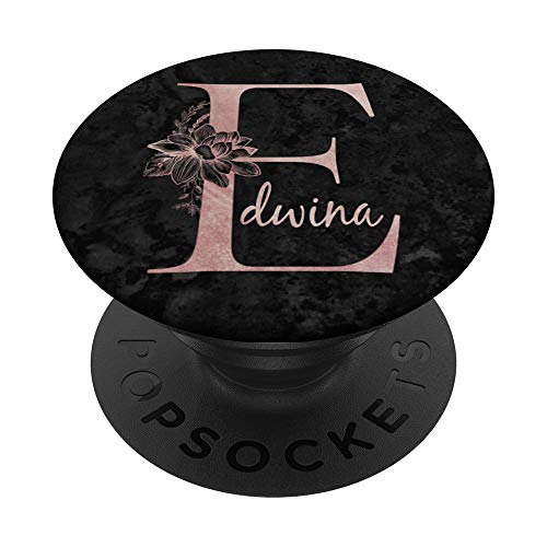 Edwina Name Personalized Pink Rose on Black Design PopSockets PopGrip: Ausziehbarer Sockel und Griff für Handys/Tablets mit Tauschbarem Top von Jojojax Custom Names